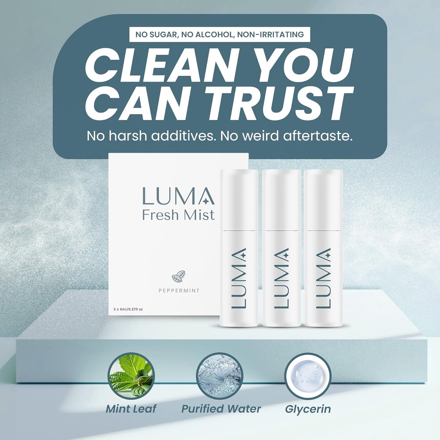 Luma Breath Mist Spray – 3 Pack – Instant Fresh Breath Spray with Mint Flavor – Sugar-Free & Alcohol-Free – Long-Lasting Portable Breath Freshener for Travel, Office, or Daily Oral Care