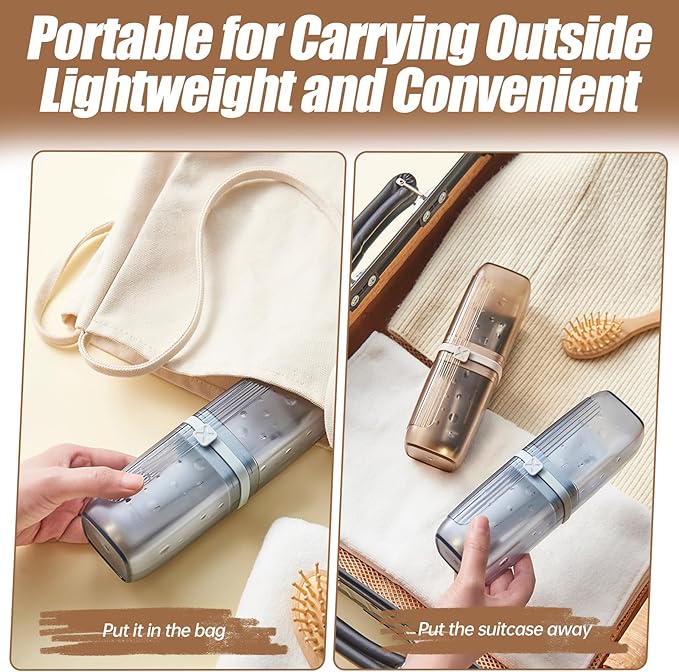 Travel Toothbrush Case & Holder - 2-in-1 Portable Toothbrush Organizer with Cover, Electric Toothbrush Travel case - Toothbrush Holders Travel Case for Camping, Business Trips, Dorm (Light Blue)