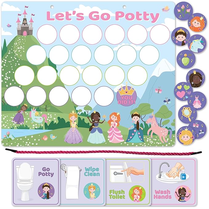 Magnetic Princess & Unicorn Potty Chart, Potty Training Chart for Toddler Girls, Sticker Chart for Kids, Potty Training Sticker Chart for Toddlers, Potty Sticker Chart, Potty Training Chart Girls