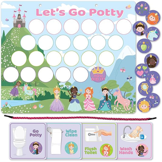 Magnetic Princess & Unicorn Potty Chart, Potty Training Chart for Toddler Girls, Sticker Chart for Kids, Potty Training Sticker Chart for Toddlers, Potty Sticker Chart, Potty Training Chart Girls