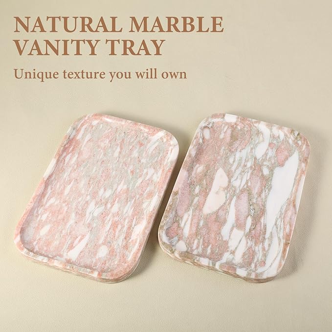 Marble Vanity Tray, Marble Bathroom Tray Countertop, Decorative Tray for Dresser, Rosso Red Stone Serving Trays for Kitchen, Perfume, Jewelry Candle Holder, Catch All