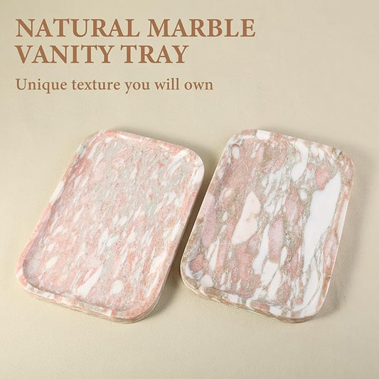 Marble Vanity Tray, Marble Bathroom Tray Countertop, Decorative Tray for Dresser, Rosso Red Stone Serving Trays for Kitchen, Perfume, Jewelry Candle Holder, Catch All