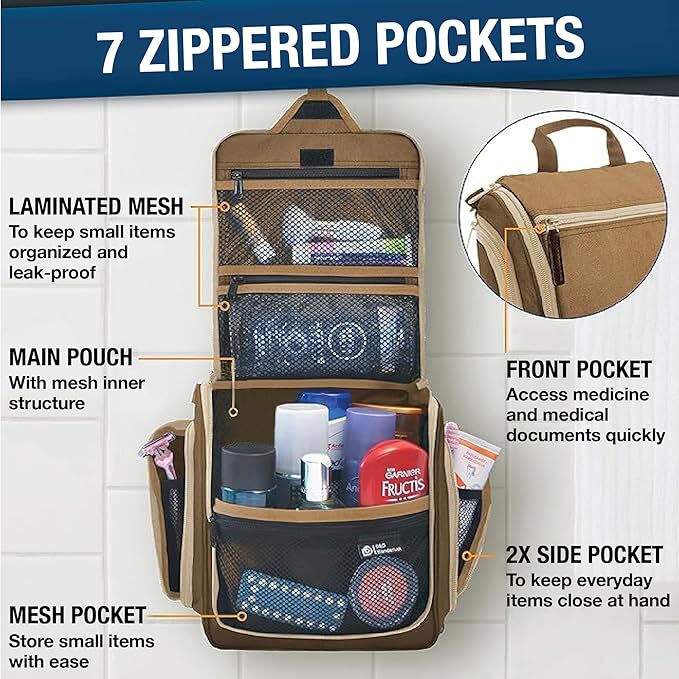 DD D&D Wanderlust D&D Hanging Travel Toiletry Bag for Men and Women – Cosmetics, Makeup and Toiletries Organizer Kit with 10 Compartments