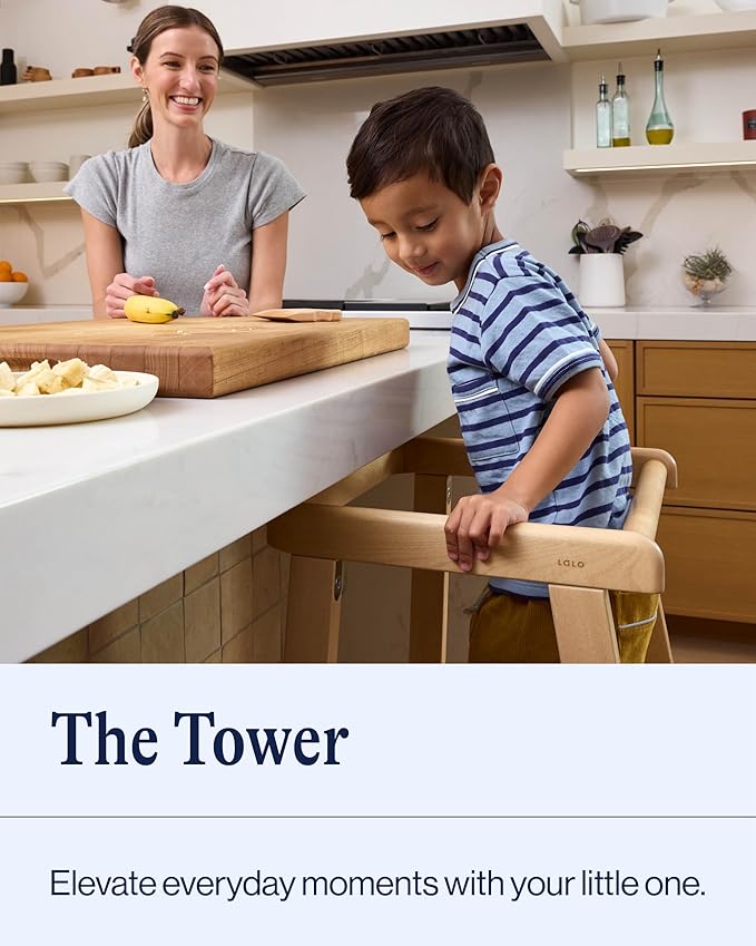 Lalo The Tower - Adjustable Height Toddler Kitchen Stool, Made from Sustainable Birch, Non-Toxic Finish, Supports Up to 200 lbs, Safe and Stylish Standing Tower for Toddlers, Easy to Clean