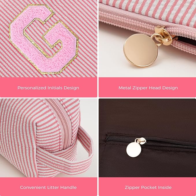 Personalized Makeup Bag for Women Girls - Fashion Cosmetic Bag Trendy Travel Toiletry Bag with Initials Letter - Teen Gifts - Peach,G