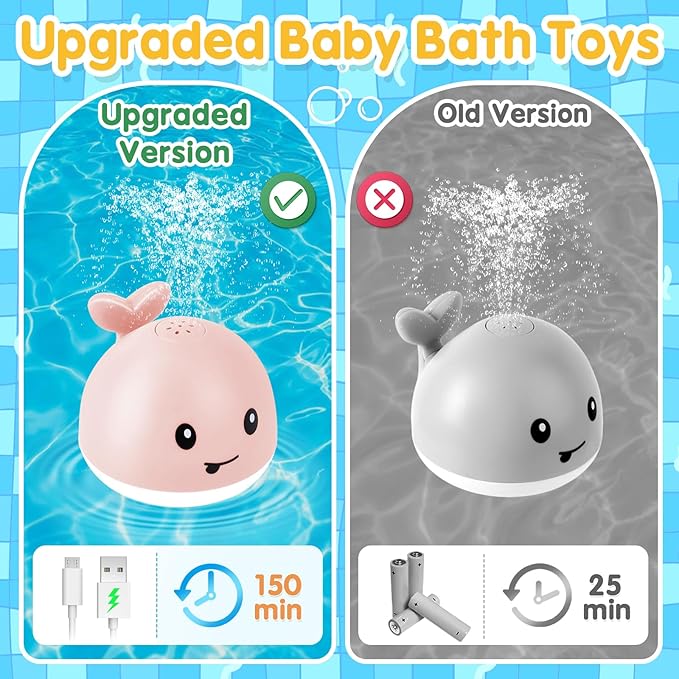 Baby Bath Toys for Kids Ages 1-3, Christmas Stocking Stuffers 1 2 3 Year Girl Gift, Whale Bath Toy Sprinkler Light up Bath Toys for Babies 6-12 Months, Toddler Bathtub Toys Newborn Baby Birthday Gifts