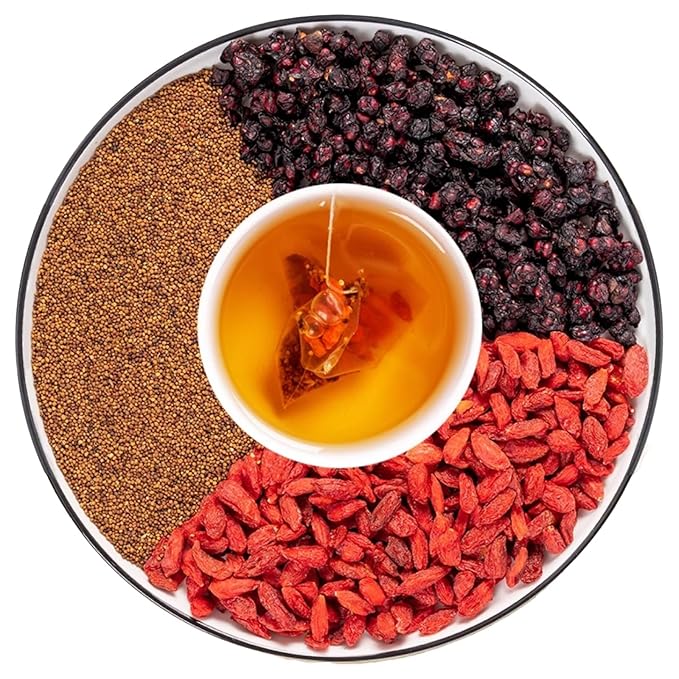 Goji Dodder Seed Five Flavor Berry Men’s Herbal Blend Tea – 枸杞菟丝子五味子茶 – 3.5oz/100g (30 Pyramid Tea Bags), Natural, Caffeine-Free, Non-GMO, Supports Vitality & Wellness