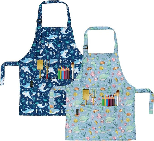 BeeGreen Kids Cooking Aprons w Adjustable Strap Kitchen Aprons w Front Pocket for Kids Toddler Painting Baking Artist