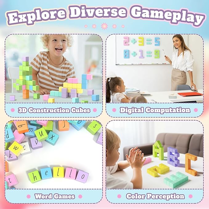 116 PCS Magnetic Blocks Set, 1" Magnet Building Blocks with Toy Eyes and Storage Bag for Kids Gifts, STEM Educational Preschool Sensory Toys for Toddlers Boys Girls Ages 3 4 5 6 7 8 + (Macaron Color)