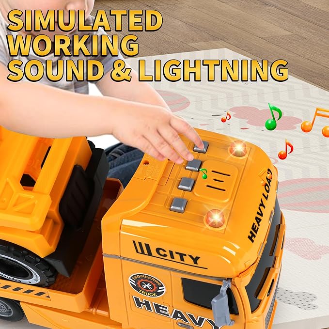 Dwi Dowellin Construction Carrier Truck Kids Toys,25.6" Semi-Trailer Toy with Excavator and Dump Truck,Gifts for Age 3 4 5 6+ Years Old Boys Girls