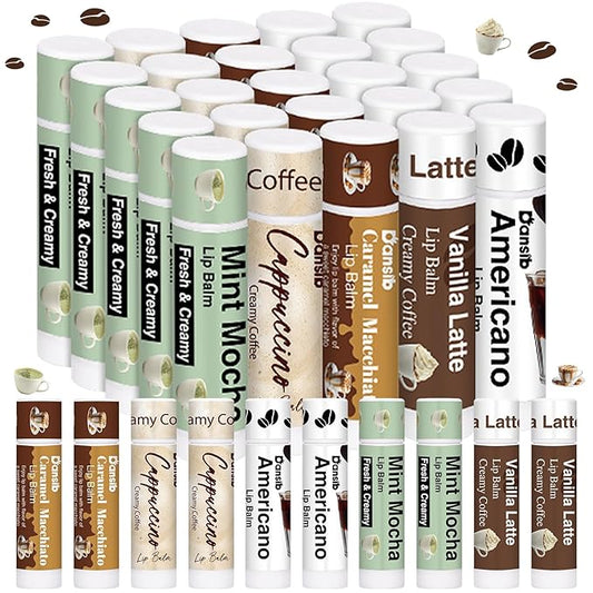 25 Pack Christmas Coffee Flavor Lip Balms Favors Bulk Coffee Lovers Gifts Cocoa Bar Party Favors Vanilla Latte Christmas Party Gifts Stocking Basket Stuffers for Women Men