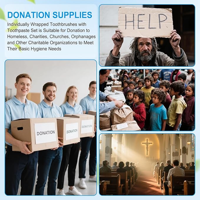 Disposable Toothbrush with Toothpaste Set Bulk, Individually Wrapped Soft Bristles Travel Size Medium Manual Toothbrushes Kit for Hotel/Travel/ Business/Donation/Homeless/Charity/Camping (60 Pack)