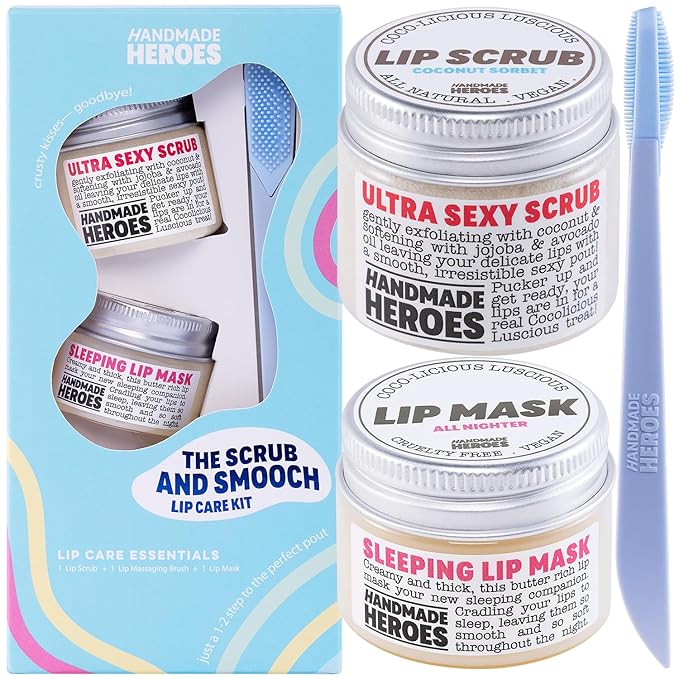 100% Natural Lip Scrub and Lip Mask Vegan Conditioning Coconut Lip Exfoliator - Gentle Exfoliant Sugar Lip Polish Lip Exfoliator Scrubber for Chapped and Dry Lips (Original 3pc Set) Christmas Gifts