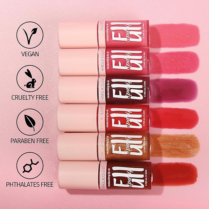 Anglicolor 2PC Lip Oil and Metallic Glitter Pink Lipstick,Natural Lip Plumper,Fruit Flavoured Lip Oil,For Dry Lip's Moisturizing Hydrating,Vegan & Cruelty-free (02 Pandora+15)