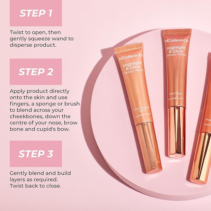 MCoBeauty - Highlight and Glow Beauty Wand - Buildable Liquid Highlighter - Peach Coral Shade - Liquid Cream with Cushion Applicator for Soft, Radiant Finish - Highlighters Makeup