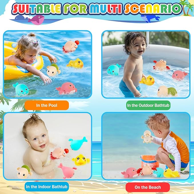 Baby Bath Toys 5 Pcs Set,Wind Up Bath Toys for Toddlers,Bathtub Toys for Kids,Dolphins,Crabs,Turtles,Ducks Floating Water Toys,Swimming Pools Toys for Boys Girls