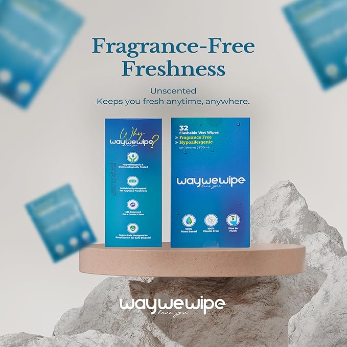 On-The-Go Flushable Wet Wipes, 32 Count XL Individually Wrapped Adult Wipes, Hypoallergenic 100% Plant Based Septic Safe, Travel Size Cleansing Cloth for Men & Women, Fragrance Free (32 Ct)