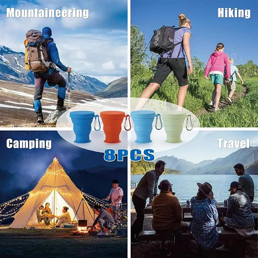 GUANCI Silicone Collapsible Travel Cup Set Silicone Folding Camping Cup with Lids Foldable Drinking Cup Sets Portable Dishwasher Safe for Outdoor Hiking Travel Sport