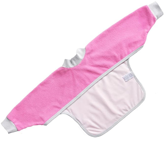 Kiddologic Bibit-all Baby Feeding Bib, Long Sleeves with Ribbed Cuffs and High Collar, Stretchy Pullover Smock, Soft Absorbent Terry, Waterproof Lining, Toddler Girl 12-36 Months, Wild Orchid (Pink)