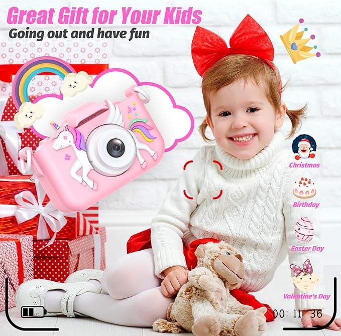 Upgrade Kids Camera for Girls, Christmas Birthday Gifts for Boys, 1080P HD Selfie Digital Video Camera for Toddlers, Cute Portable Little Girls Boys Gifts Toys for 3 4 5 6 Years Old