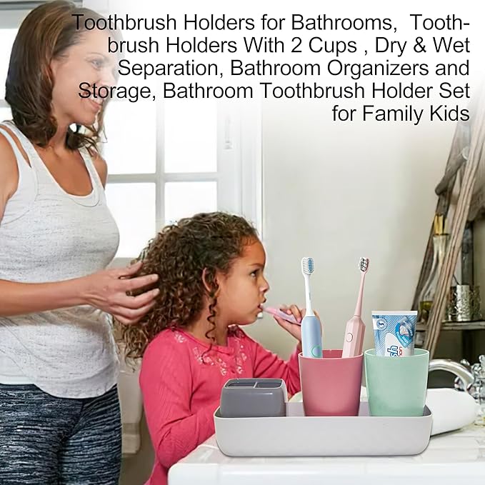 Toothbrush Holder - Bathroom Accessories Set for Kids Toothbrush Holder, Kids Bathroom Decor, Kids Bathroom Set for Countertop, Green & Red