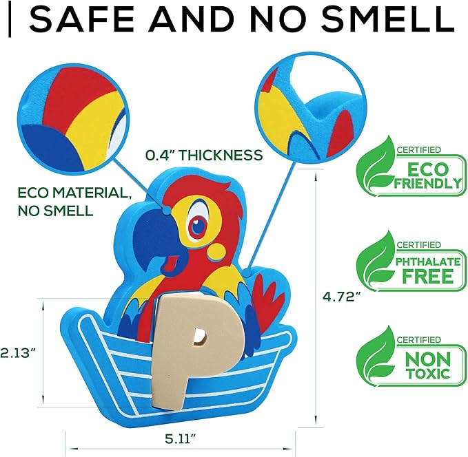 Bath Foam Alphabet Letters Toys - Non-Toxic Bathtub ABC Letters for Kids Toddlers - Premium Educational Floating Animals Puzzles with Toy Organizer for Baby Boys Girls - Set of 52 Pcs