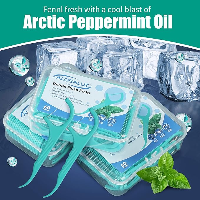 840 Count Dental Floss Picks – Mint Flavored Flossers with Built-in Toothpick for Deep Cleaning – 14 Portable Boxes of 60 – Strong & Smooth Floss Sticks for Family Home Travel - Adults & Kids