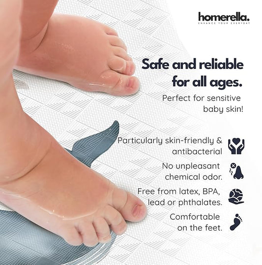 Homerella Baby Bath Tub Mat | Anti Mold Mildew Resistant Non Slip Kids and Adult Bath Tub Shower Mats | 40x16 inch Long with Suction Cups for Secure Grip Hooks for Storage & Drying | Machine Washable