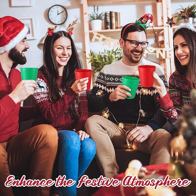 Eccliy 36pcs 8 oz Christmas Cups Unbreakable Plastic Stackable Juice Reusable Tumblers Bulk Plastic Drinking Cups for Kid Toddlers Baby Kid, Dishwasher Safe(Xmas Color)