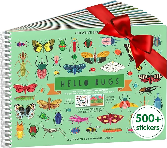 Cupkin Hello Bugs Sticker Book Activity for Kids, Toddler Airplane Travel Essentials, 500+ Bugs Stickers for Kids + 12 Scenes + 12 Coloring Book Pages, Bug Lover Gift, Children's Crafts Ages 2-8