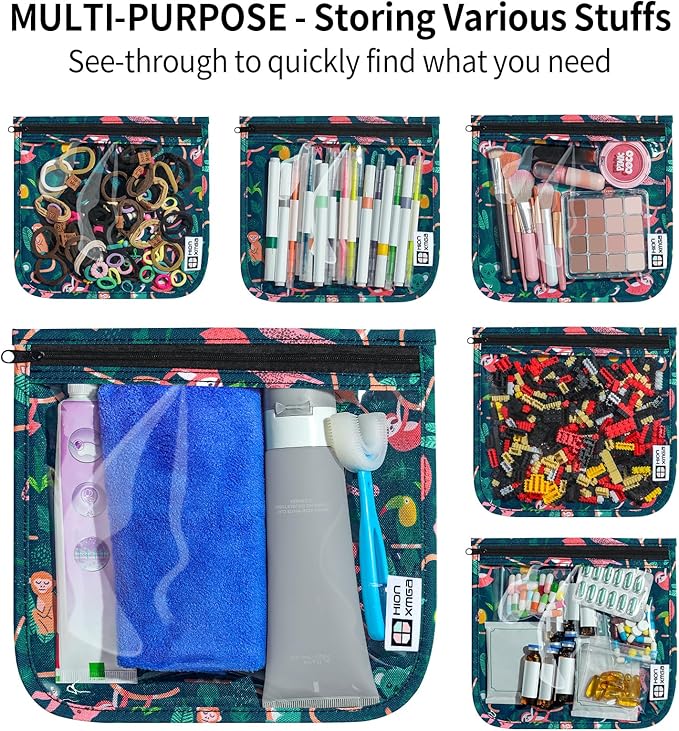 TSA Approved Toiletry Bag, Set of 3 Clear Travel Toiletry Bag Quart Size Zipper Travel Pouch, Waterproof Makeup Cosmetic Bag for Women Men Kids Toiletries Carry on, Jungle Large