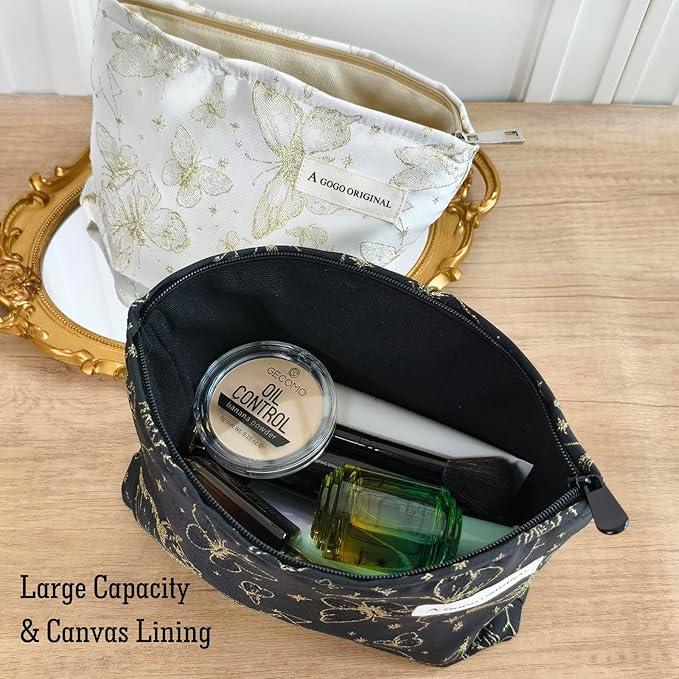 STARDW Aesthetic Floral Makeup Bag Cute Small Cosmetic Bags for Women Girls, Travel Toiletry Bag Large Capacity Zipper Makeup Pouch, Purse Organizer Pouches (Butterfly White)