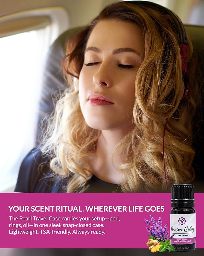 Essence Pearl Travel Case - Wearable Aromatherapy Kit with Nasal Diffuser Rings, Soaking Bay, and 5mL Essential Oil – Portable Wellness Gift Set for On-The-Go Self Care