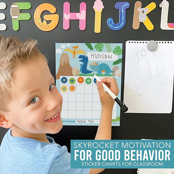 Sticker Chart for Kids Behavior at Home & Classroom - 25 Reward Chart for Kids Incentives, Gold Star Sticker Sheets, Dinosaur Incentive Charts for Classroom Must Haves