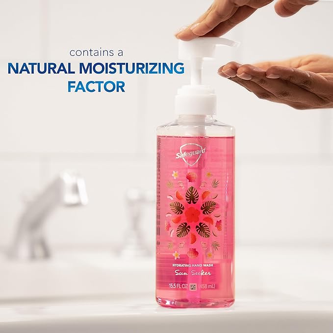 Safeguard Liquid Hand Soap, Micellar Deep Cleansing, Washes Away 99% Bacteria, Made with Natural Moisturizers, Enriched with Skin Conditioners, PH Balanced, Sun Seeker Scent 15.5 oz (Pack of 4)