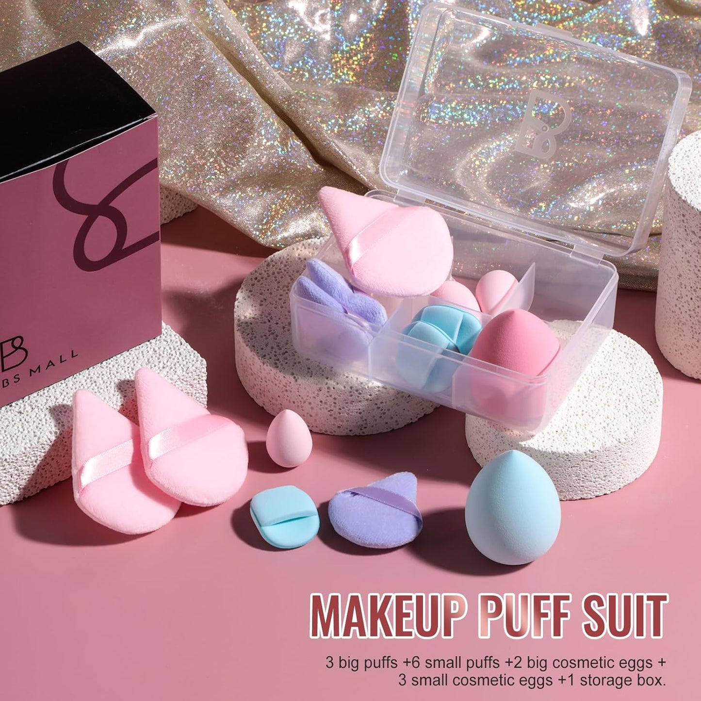 Makeup Sponge Set BS-MALLTriangle Puff 14 Pcs for Liquid, Cream, and Powder, Multi-colored Makeup Sponges and Mini Makeup Sponge (F-PinkBlue)