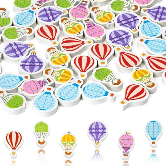 CJiangpo 60Pcs Hot Air Balloon Mini Erasers for Kids Bulk, Colorful Cartoon Cute Pencil Rubber Eraser Birthday Party Favors Fillers Kids Back to School Classroom Rewards Student Homework Prizes Gifts