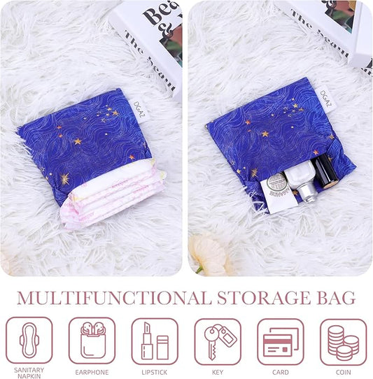 DGAZ Sanitary Napkin Storage Bag, Period Bag for Teen Aged Girls, Portable Period Bag for Panty Liners/Menstrual Cup/Small Tampons，Mini Makeup Bag for Purse(Starry Sky)