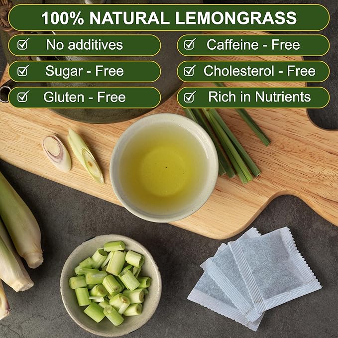 BOTAMONY 75 Premium Lemongrass Tea Bags 1.5g/Bag, 100% Natural Zacate de Limon, Caffeine-Free Herbal Tea for Daily Enjoyment, Refreshing Citrus-Mint Aroma & Smooth Flavor, Non-GMO & Vegan