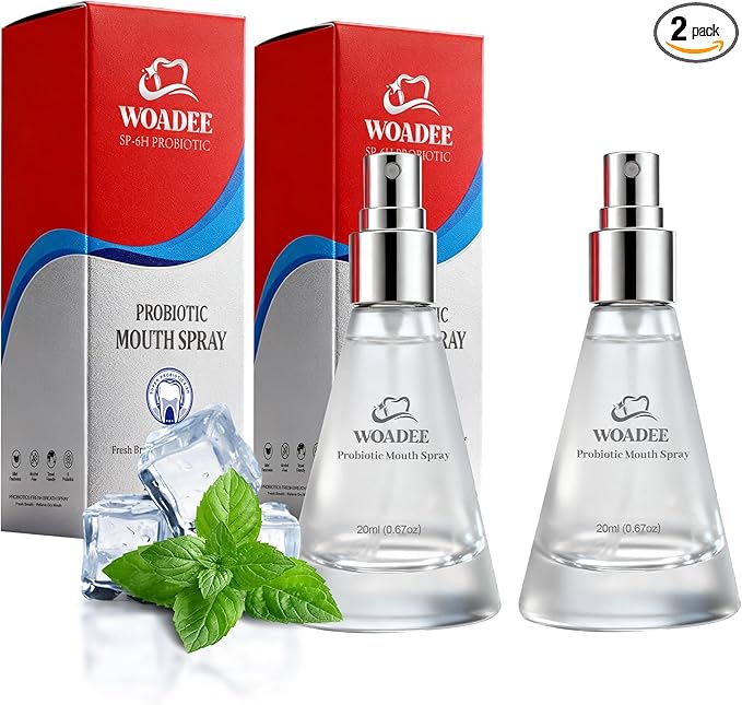Breath Spray for Fresh Breath, Probiotic Oral Spray for Dry Mouth Relief and Everyday Freshness, Mint Mouth Spray with Gentle Moisturizing Formula, Alcohol-Free Travel Size Oral Care, 20ml (2PC)