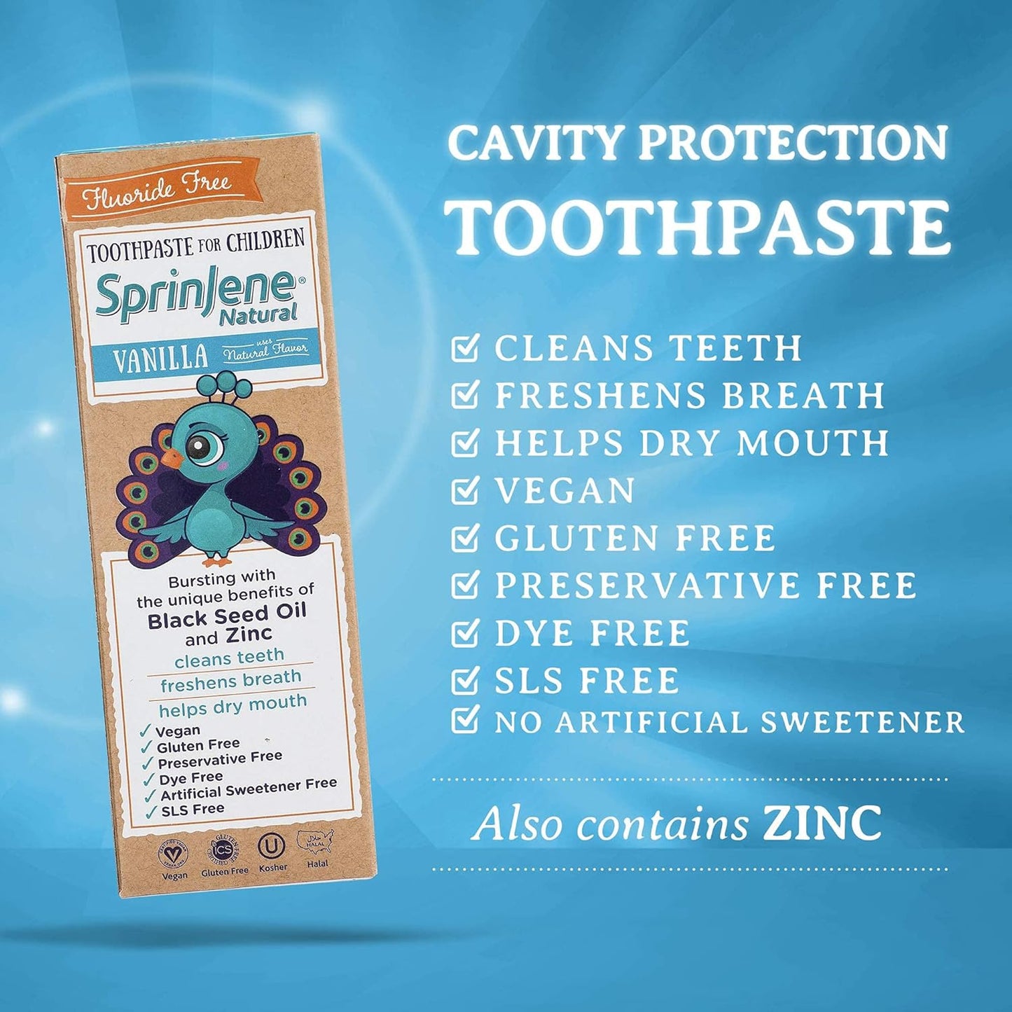 SprinJene Natural Children’s Toothpaste – Fluoride Free Vanilla Toothpaste for Toddlers & Kids – Gentle Safe Natural Formula with Patented Black Seed Oil & Zinc – Made in The USA (2 Pack)