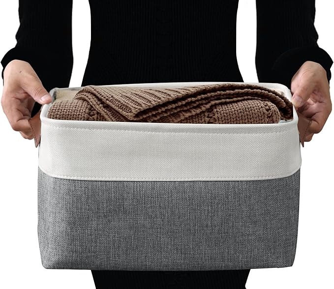 DECOMOMO Storage Baskets for Shelves - Fabric Storage Bins, Linen Closet Organizers and Storage (Slate Grey & White, Large - 4 Pack)