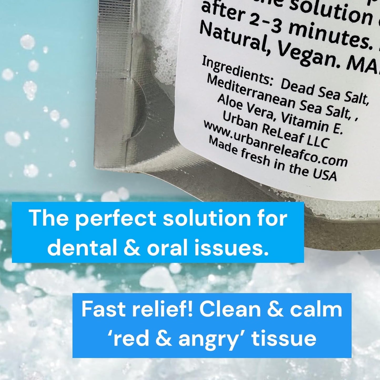 Urban ReLeaf Oral Wound Cleansing Salt 6 oz Bag! Makes 90 Cups of Solution. Soothe, Heal Irritation, Dental Work. 100% Natural, Braces, Mouth, Gum, Canker Sores, Dentures. Made in USA Fresh!
