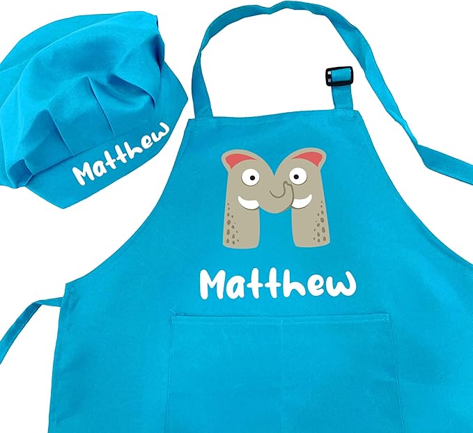 Personalized Kids Apron for Cooking, Kids Chef Hat and Apron, Toddler Aprons for Baking Crafting, Christmas Gifts for Children, Birthday Gifts for Boys and Girls
