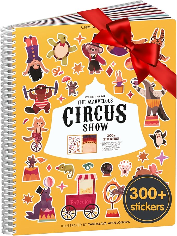 Cupkin Circus Show Activity Set for Kids, Side by Side Sticker Collection, Toddler Travel Essentials, 300+ Circus-Themed Stickers + 8 Play Scenes and Coloring Pages, Small Activity Pack