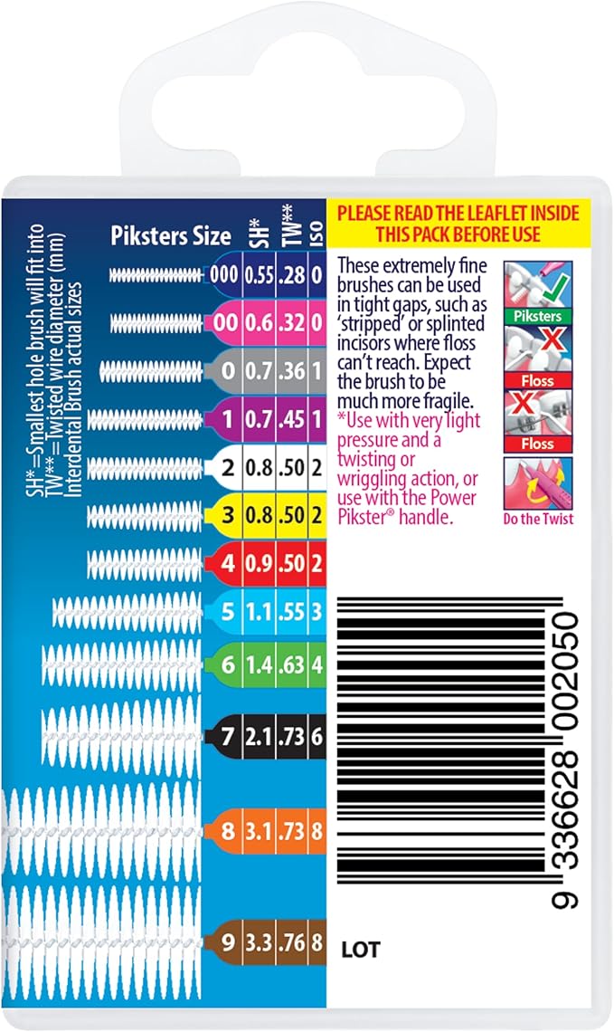 Piksters Interdental Brushes, 40 pk, Size 0, Interdental Tooth Brush for Very Tight Gaps, Gum Soft Bristles for Plaque Removal, Safe for Braces