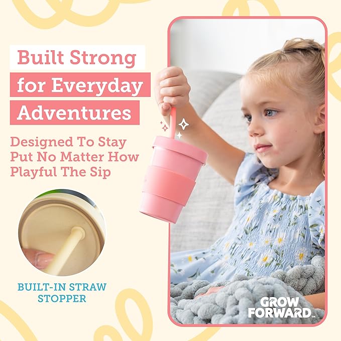 Grow Forward Bamboo Kids Cups with Lids and Straws - 10oz Drinking Cups for Kids with Childproof Twist Lids & Silicone Straws - Eco Friendly, BPA Free, Non Toxic & Dishwasher Safe - Paradise