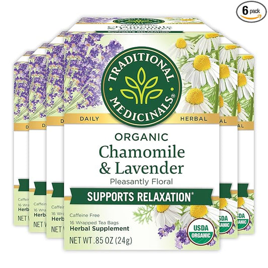 Traditional Medicinals Tea, Organic Chamomile & Lavendar, Stress Relief, 96 Tea Bags (6 Pack)