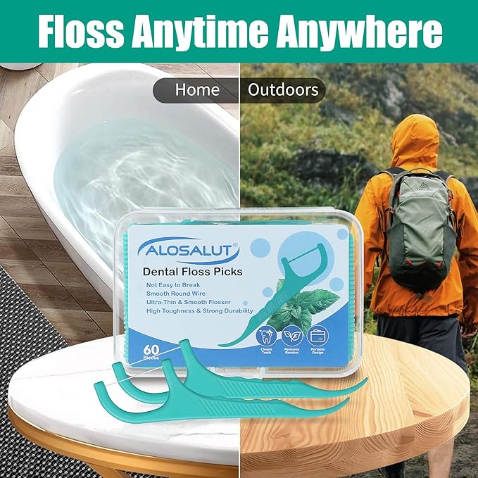 240 Count Dental Floss Picks – Mint Flavored Flossers with Built-in Toothpick for Deep Cleaning – 4 Portable Boxes of 60 – Strong & Smooth Floss Sticks for Family Home Travel - Adults & Kids