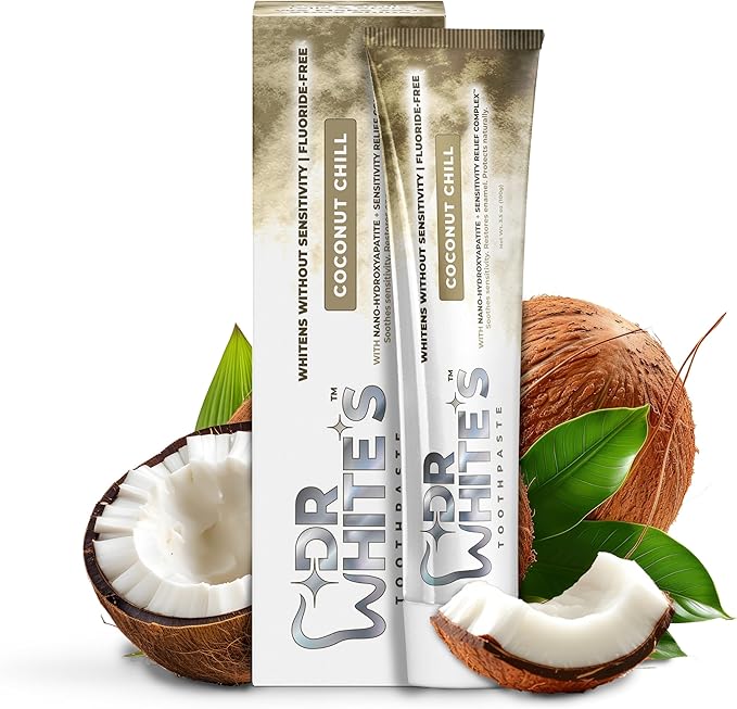 Dr. White’s Fluoride-Free nHA Toothpaste; Dentist-Formulated, Nano Hydroxyapatite + Xylitol, Sensitivity Relief Complex™, Mint-Free, Enamel Safe, Swallow-Safe (3.5 Oz, Coconut Chill)